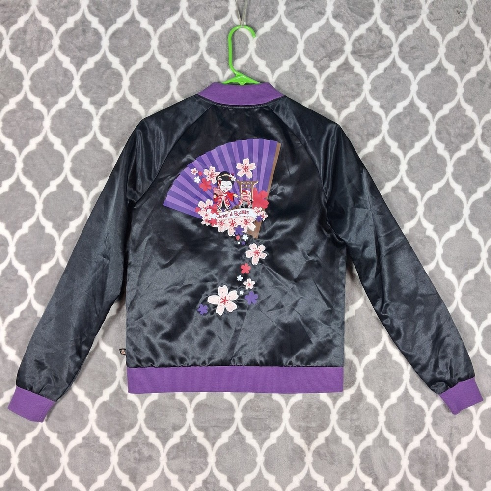 Paul Frank Kawaii Bomber Jacket Girls Medium Satin Purple Harajuku